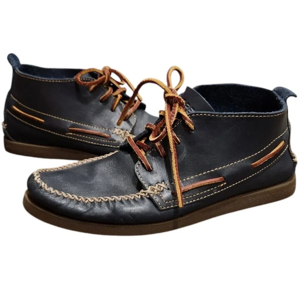 Sperry Chukka Leather Top Siders Navy Blue Boots 7